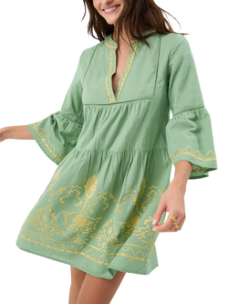 Accessorize Embroidered Flute Sleeve Dress, Green, Green