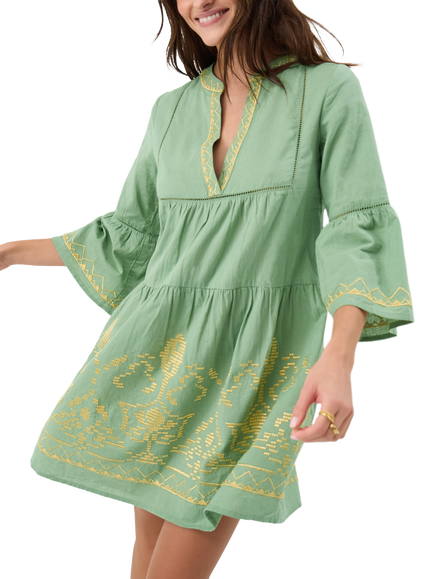 Accessorize Embroidered Flute Sleeve Dress, Green, Green