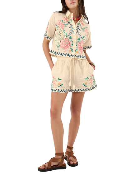 Accessorize Floral Embroidered Short Sleeve Shirt, Multi, Multi