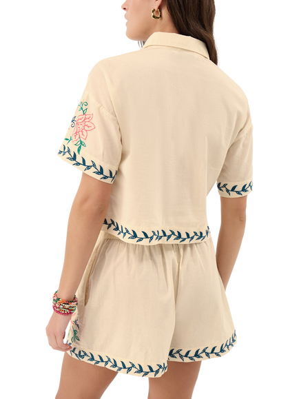 Accessorize Floral Embroidered Short Sleeve Shirt, Multi - view 2, Multi
