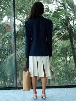 Mango Striped Double Breasted Belted Blazer, Navy - view 2, Navy