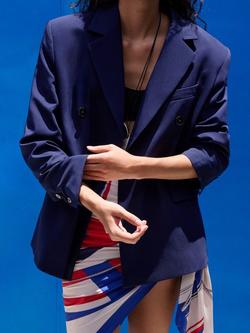 Mango Double Breasted Tailored Blazer, Blue, Blue