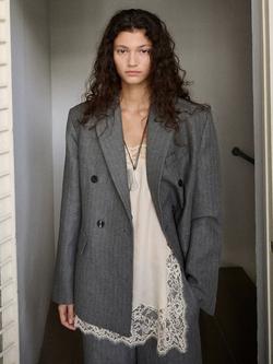 Mango Double Breasted Relaxed Fit Blazer, Grey, Grey