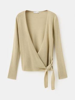 Mango Wrap Rib-Knit Side Tie V-Neck Cardigan, Aqua, Aqua