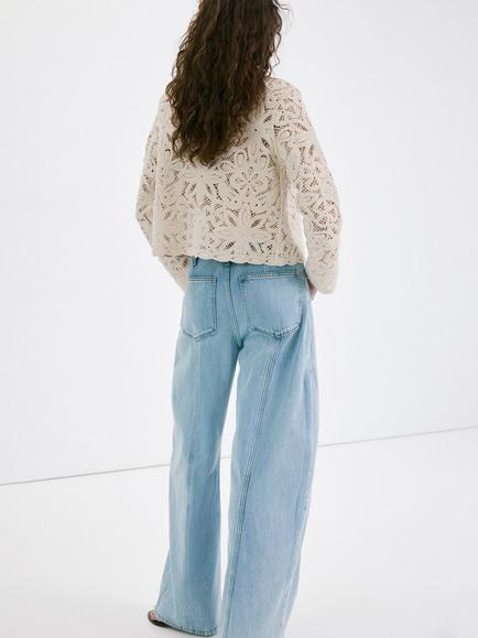 Mango Crochet Cropped Jacket, Sand - view 2, Sand