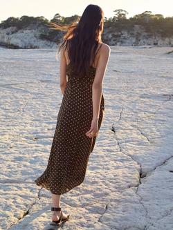 Mango Sleeveless Ruched Body V-Neck Midi Dress, Chocolate - view 2, Chocolate