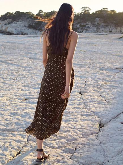 Mango Sleeveless Ruched Body V-Neck Midi Dress, Chocolate - view 2, Chocolate
