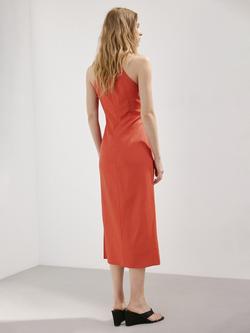 Mango Sleeveless Halterneck Side Ruched Midi Dress, Orange - view 2, Orange