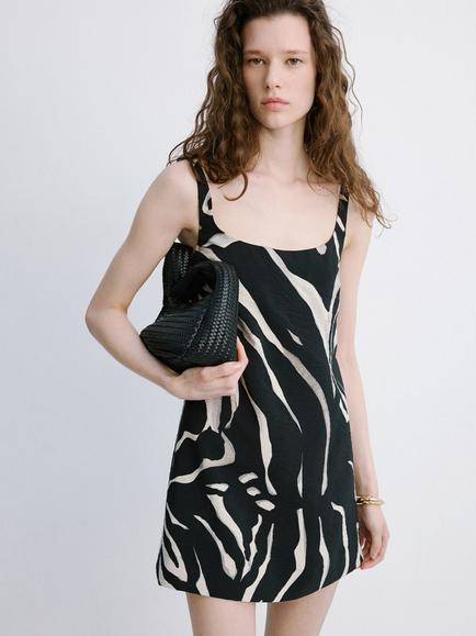Mango Abstract Draped Mini Dress, Black, Black