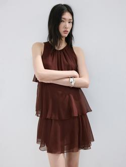Mango Sleeveless Ruffle Tiered Mini Dress, Chocolate, Chocolate