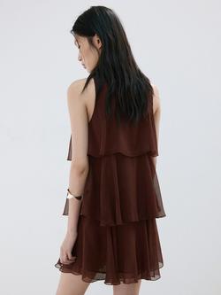 Mango Sleeveless Ruffle Tiered Mini Dress, Chocolate - view 2, Chocolate