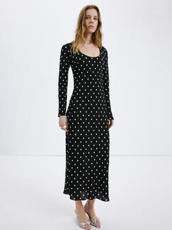 Mango Long Sleeve Scoop Neck Midi Dress, Black, Black