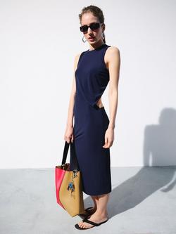 Mango Asymmetric One Shoulder Midi Dress, Midnight Blue, Midnight Blue
