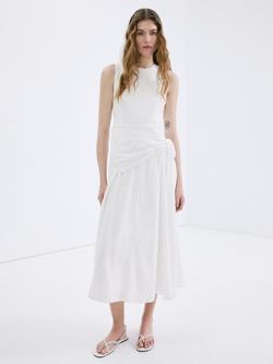 Mango Broderie Waist Tie Sleeveless Midi Dress, Beige, Beige