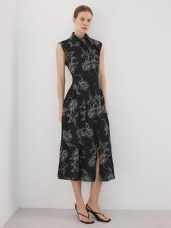 Mango Sleeveless Embroidered Shirt Midi Dress, Black, Black