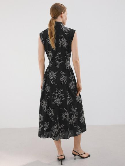 Mango Sleeveless Embroidered Shirt Midi Dress, Black - view 2, Black