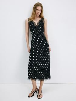 Mango Polka Dot Midi Slip Dress, Black, Black