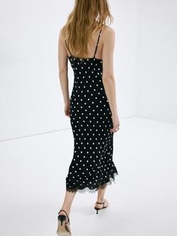 Mango Polka Dot Midi Slip Dress, Black - view 2, Black