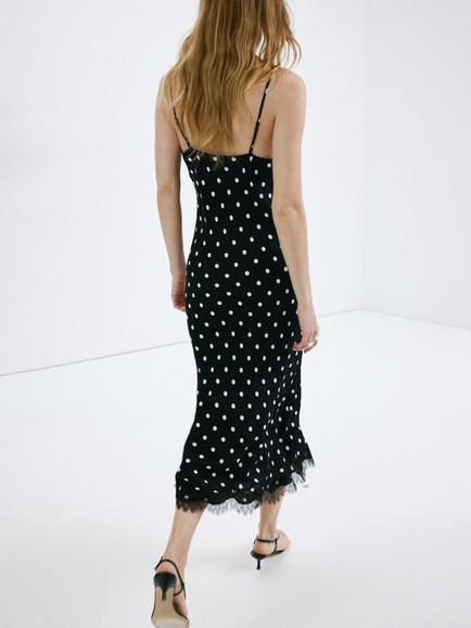 Mango Polka Dot Midi Slip Dress, Black - view 2, Black