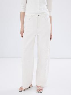 Mango Floral Embroidered Wide Leg Jeans, Off White, Off White