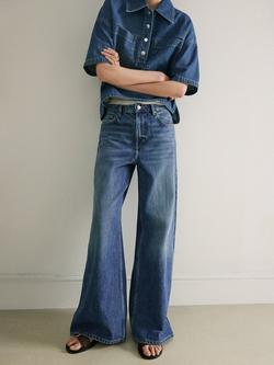 Mango Mid Rise Wide Leg Longline Jeans, Mid Blue, Mid Blue