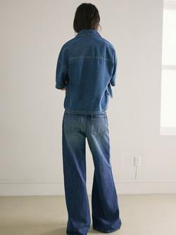 Mango Mid Rise Wide Leg Longline Jeans, Mid Blue - view 2, Mid Blue