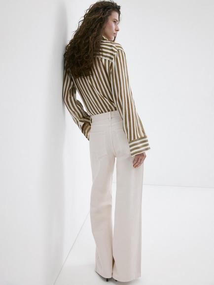 Mango Mid Rise Wide Leg Jeans, Off White - view 2, Off White