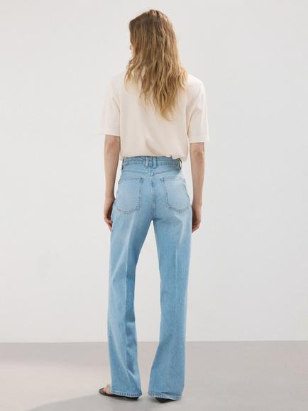 Mango Mid Rise Wide Leg Jeans, Mid Blue - view 2, Mid Blue