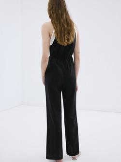 Mango Linen Blend Halter Neck Wide Leg Jumpsuit, Black - view 2, Black