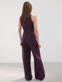 Mango Sleeveless V-Neck Belted Jumpsuit, Mulberry - view 2, Mulberry