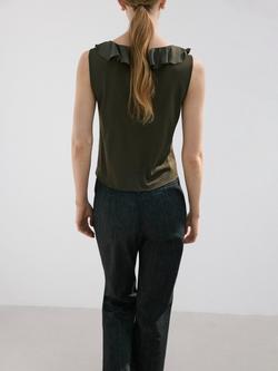 Mango Sleeveless Ruffle-Front V-Neck Blouse - view 2, Khaki