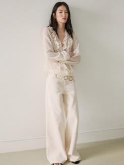 Mango Long Sleeve Ruffle Blouse, Raw, Raw