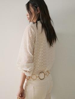 Mango Long Sleeve Ruffle Blouse, Raw - view 2, Raw