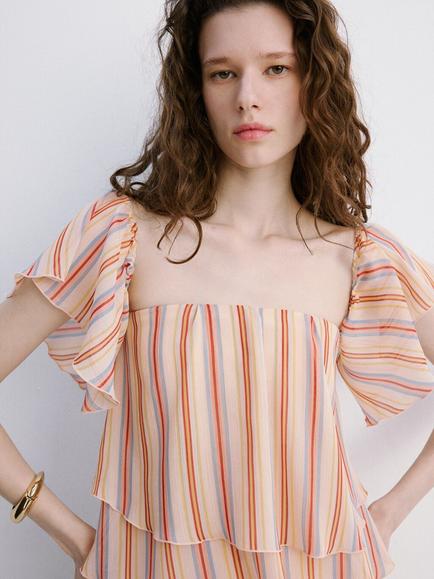 Mango Off-Shoulder Ruffle Blouse, Multi, Multi
