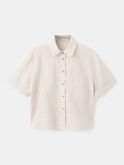 Mango Striped Cropped Short Sleeve Shirt, Sand, Sand