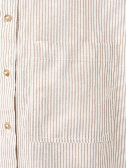 Mango Striped Cropped Short Sleeve Shirt, Sand - view 2, Sand