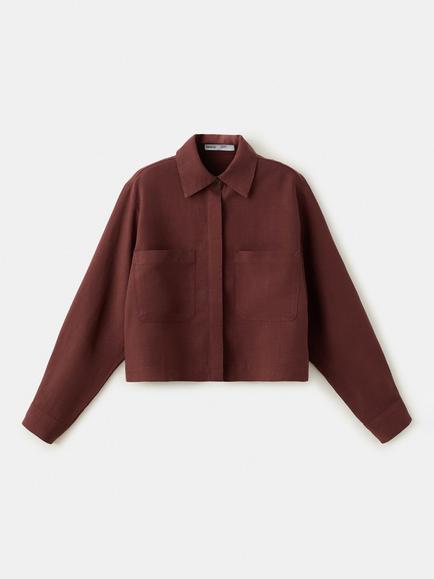Mango Contemporary Cropped Overshirt, Terracotta, Terracotta
