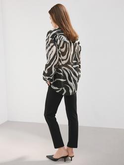 Mango Long Sleeve Relaxed Fit Printed Shirt, Black - view 2, Black