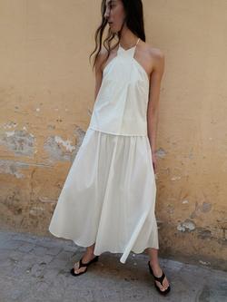 Mango High Waisted Gathered Full Midi Skirt, Raw, Raw