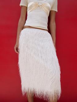 Mango Fringe Midi Skirt, Off White, Off White