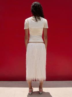 Mango Fringe Midi Skirt, Off White - view 2, Off White