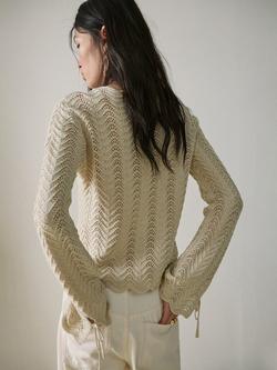 Mango Openwork Tie Sleeve Knitted Jumper, Sand - view 2, Sand