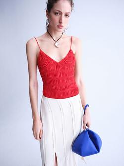 Mango Ruched V-Neck Bodysuit, Red, Red