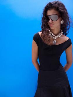 Mango Open Back Fitted Bodysuit, Black, Black