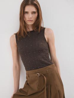 Mango Shine Knit Camisole, Chocolate, Chocolate
