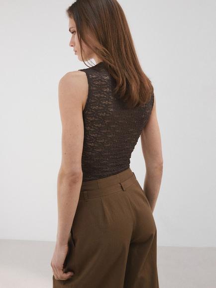 Mango Shine Knit Camisole, Chocolate - view 2, Chocolate