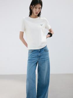 Mango Printed Back Crew Neck T-Shirt, White, White