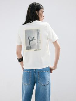 Mango Printed Back Crew Neck T-Shirt, White - view 2, White