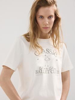 Mango Printed Design Crew Neck T-Shirt, Off White, Off White