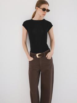 Mango Cut Out Back T-Shirt, Black, Black